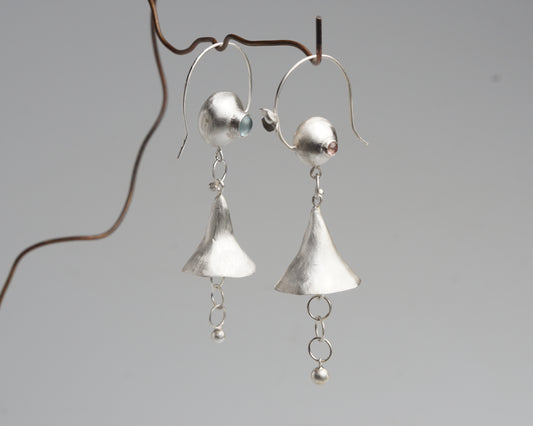 Silver Bellflower Gemstone Drop Earrings