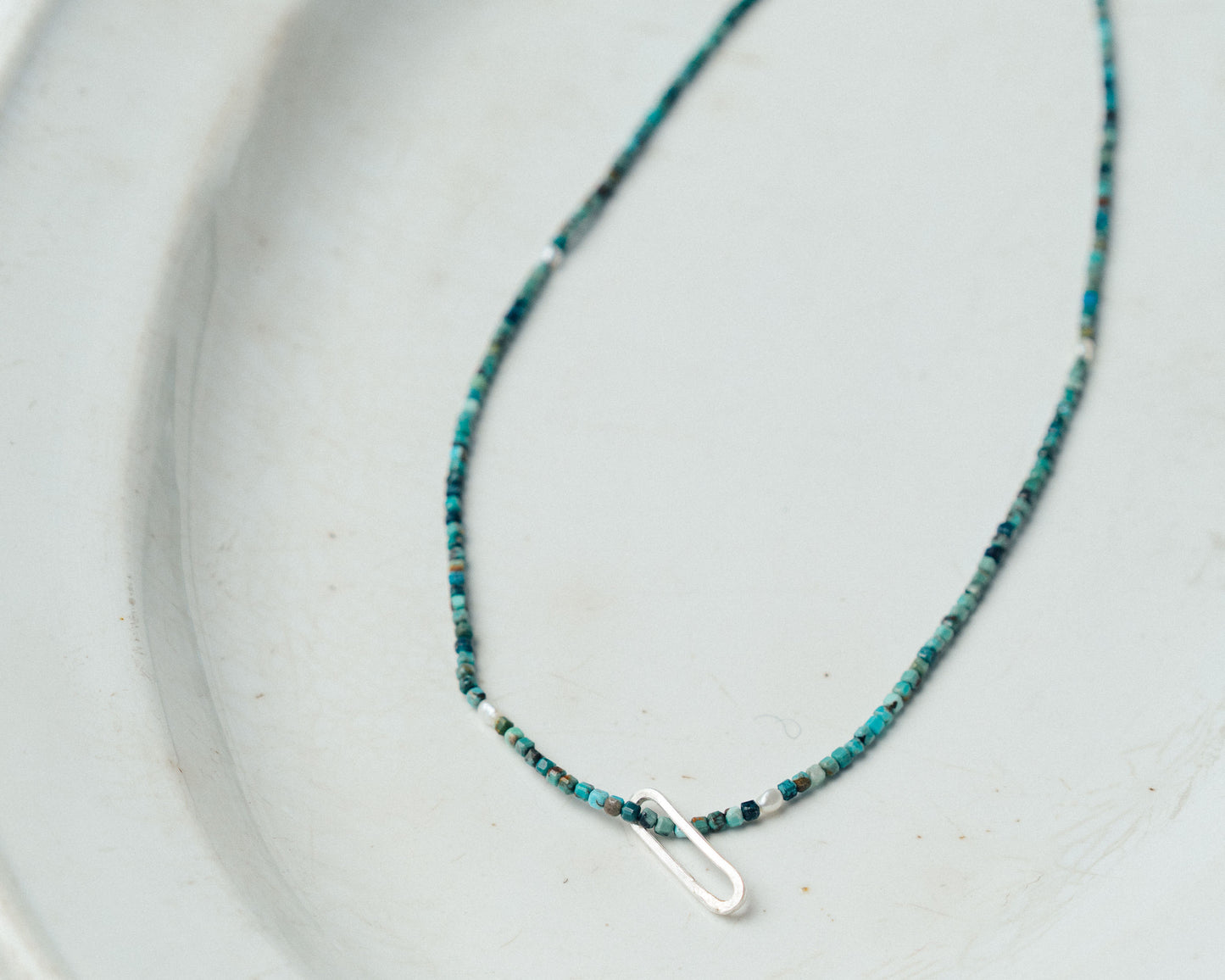 Natural Turquoise and Freshwater Pearl Necklace with Detachable Silver Pendant