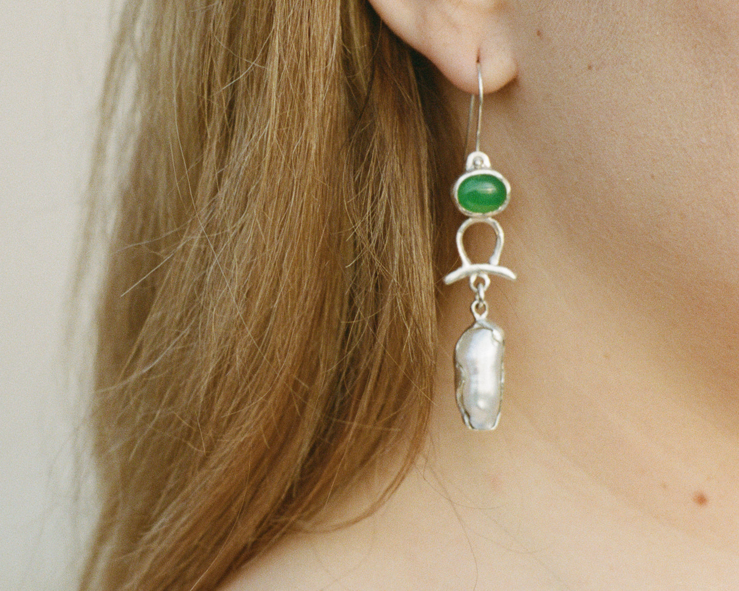 Aretes de Ágata Verde y Perlas Barrocas