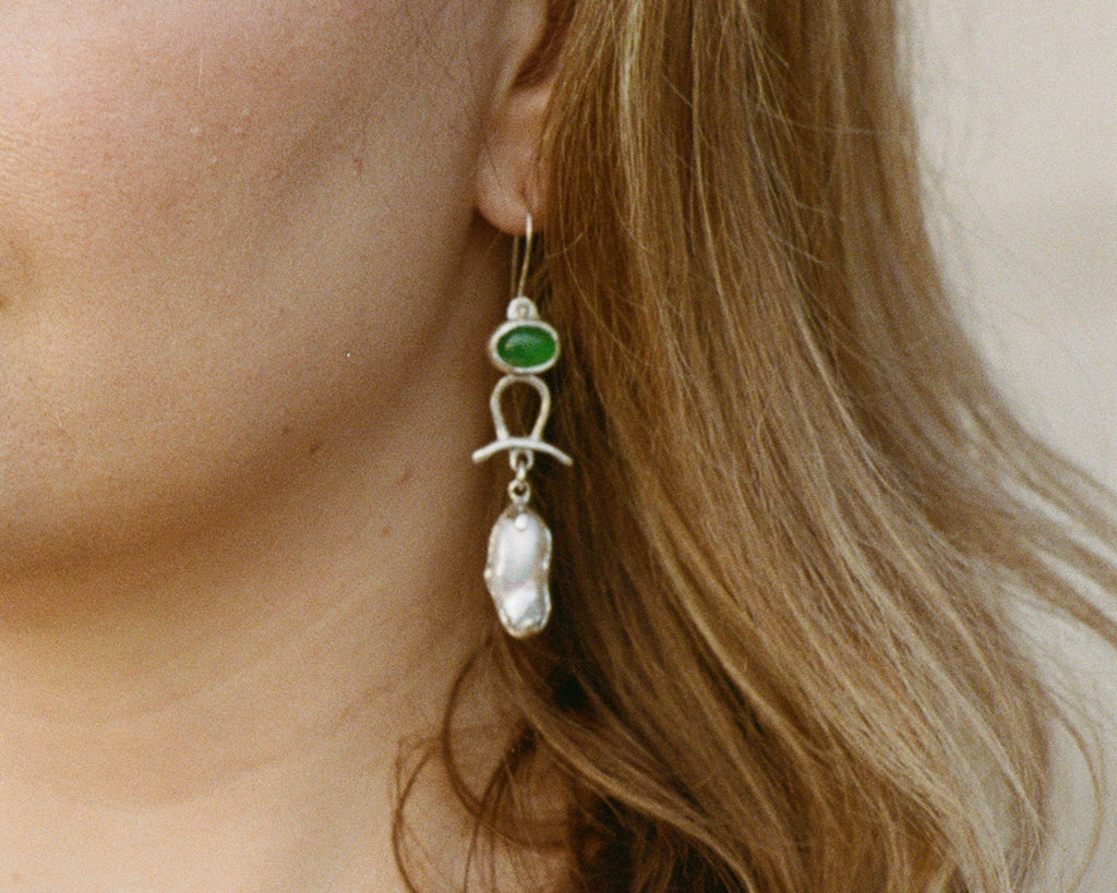 Aretes de Ágata Verde y Perlas Barrocas