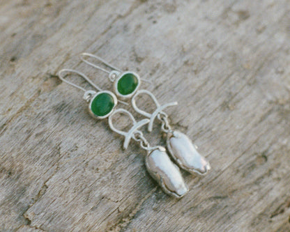 Aretes de Ágata Verde y Perlas Barrocas