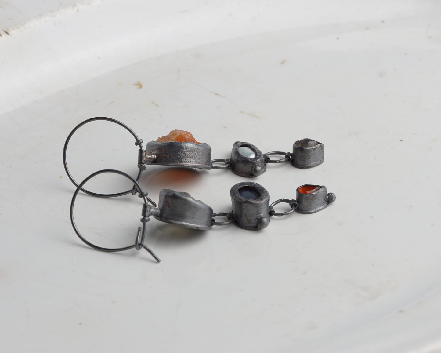 Actinolite Quartz, Ethiopian Opal, Carnelian & Fire Opal, Pearl & Labradorite Earrings