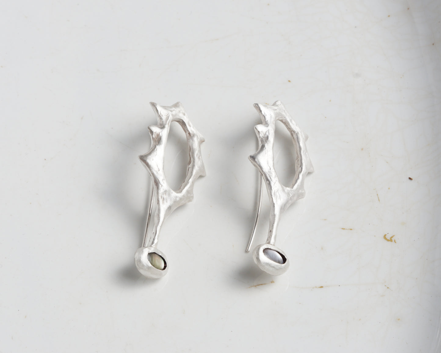 Black Abalone Silver Earrings with Matte Finish