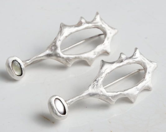 Black Abalone Silver Earrings with Matte Finish