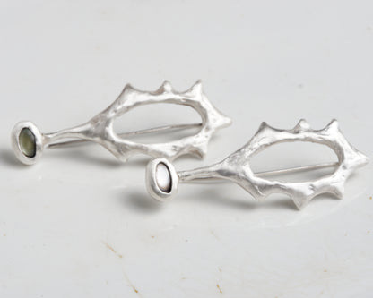 Black Abalone Silver Earrings with Matte Finish