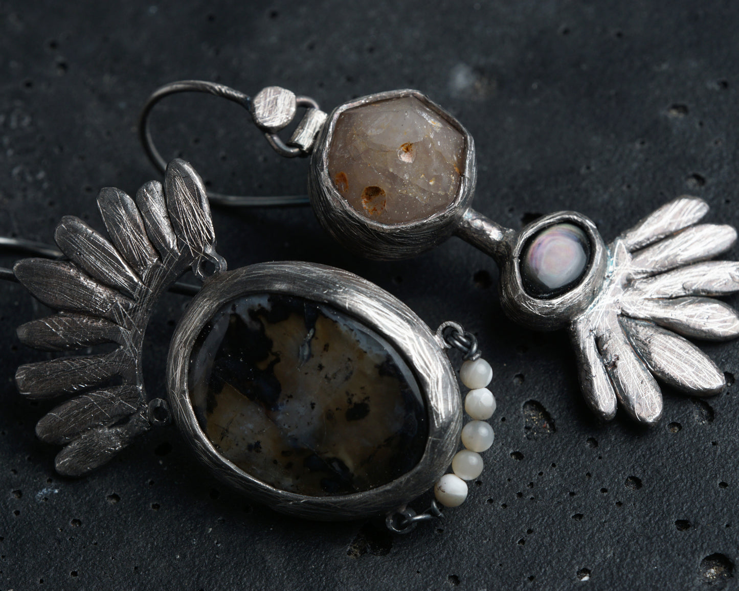 Dendritic Agate Mismatched Earrings