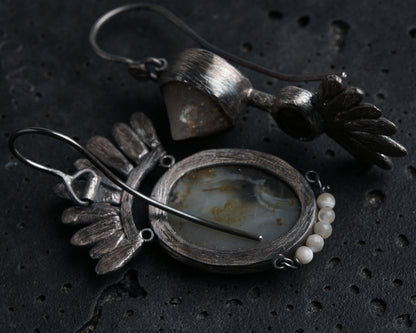 Dendritic Agate Mismatched Earrings