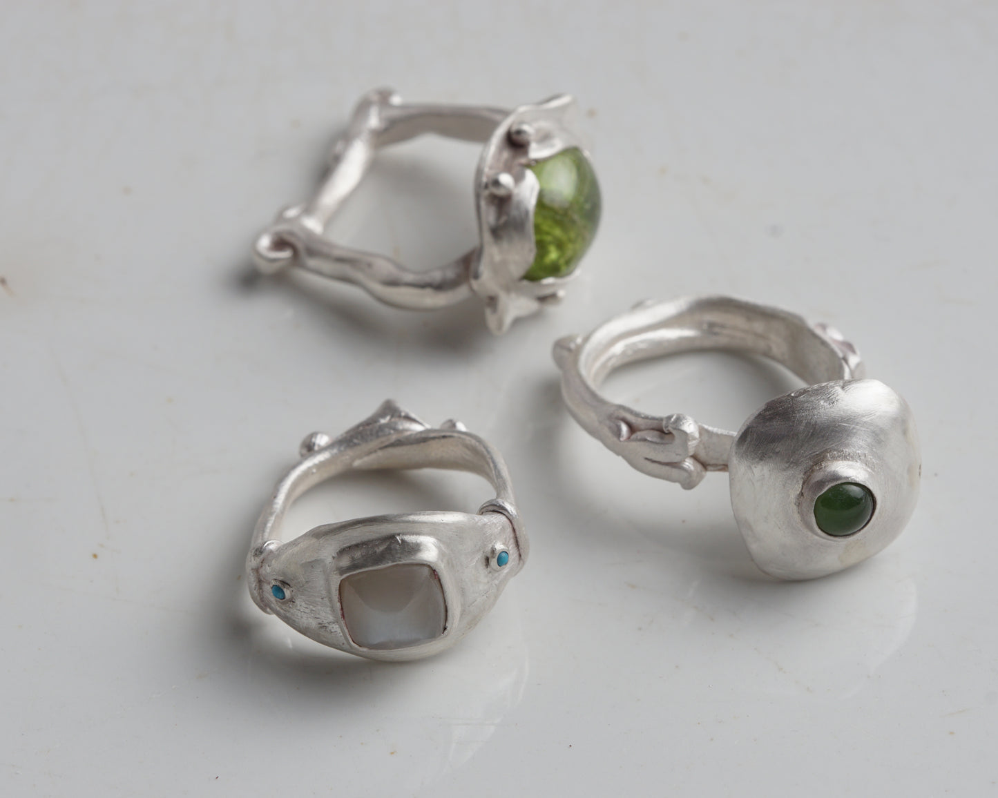 Sugarloaf Moonstone and Turquoise Silver Ring