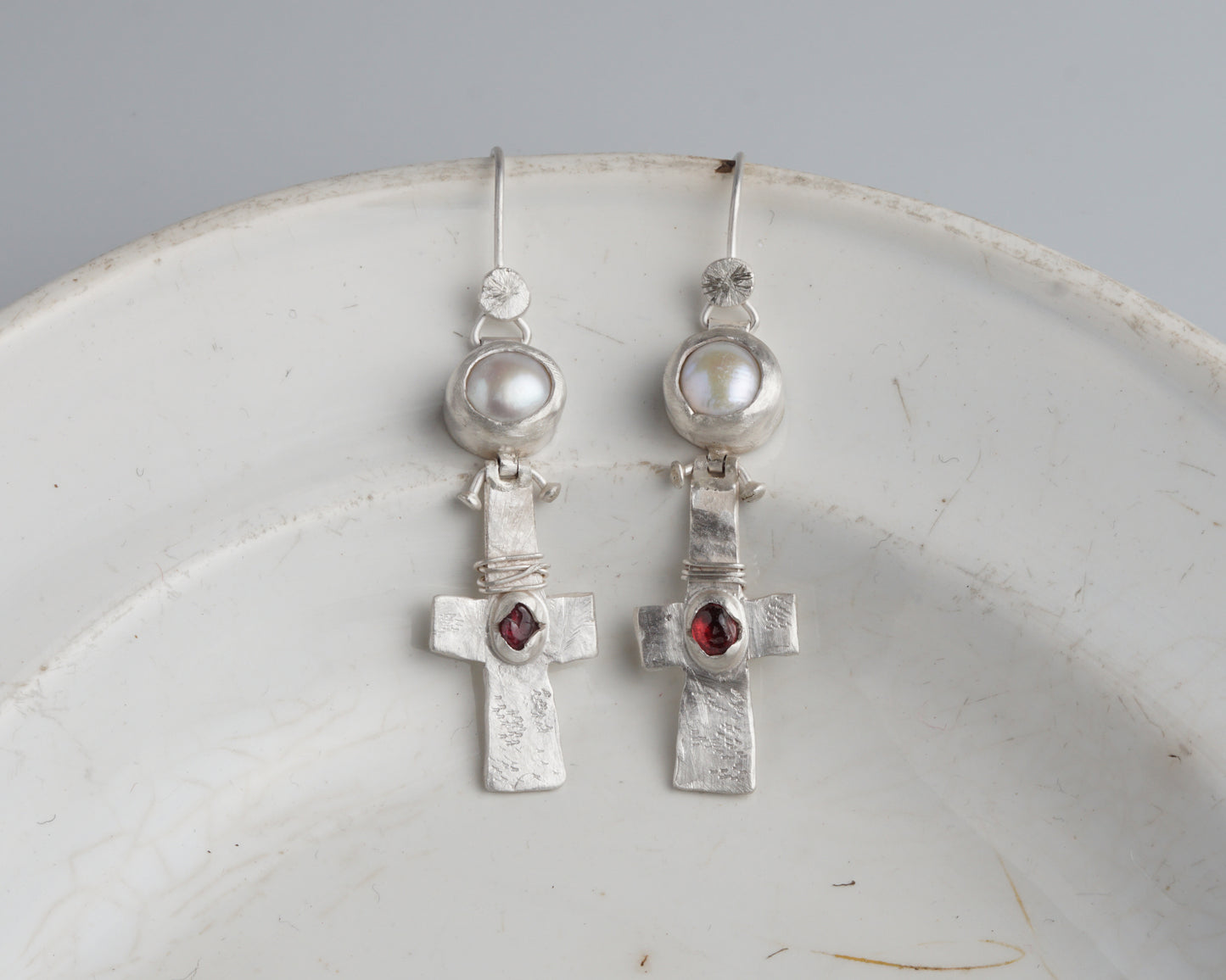 Blood Drop Pearl & Garnet Earrings