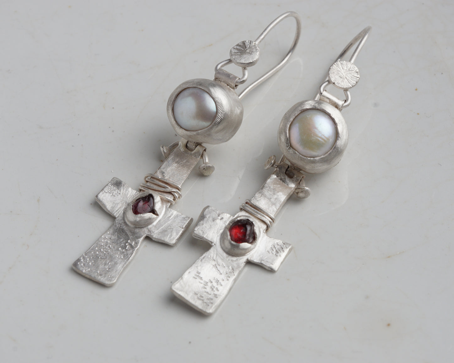 Blood Drop Pearl & Garnet Earrings