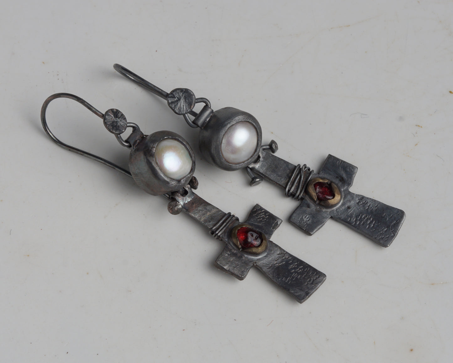 Blood Drop Pearl & Garnet Earrings