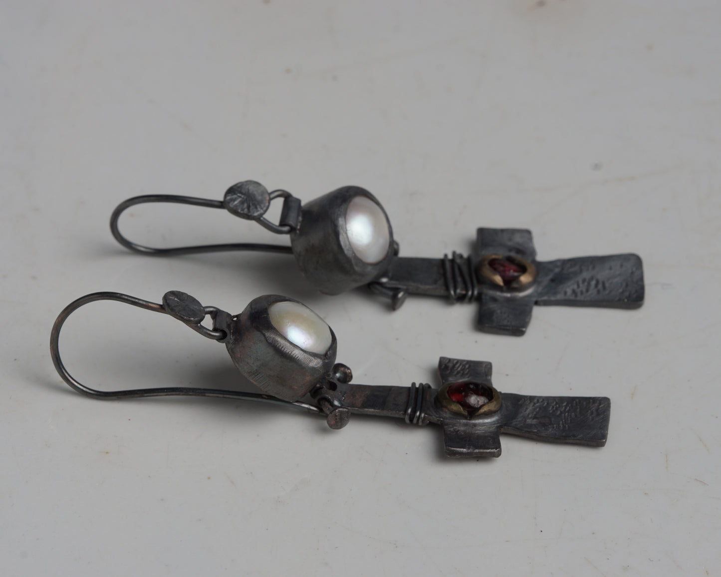 Blood Drop Pearl & Garnet Earrings