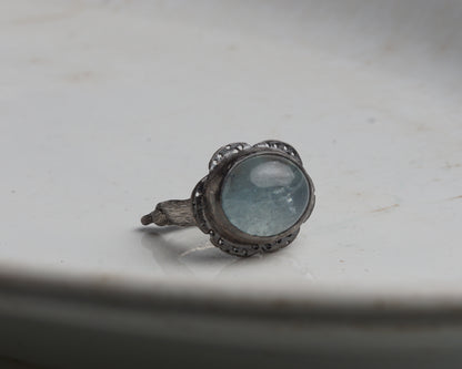 Mist-Bound Aquamarine Silver Ring