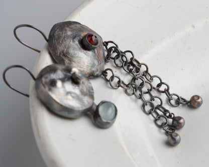 Archaic aquamarine and ruby earrings