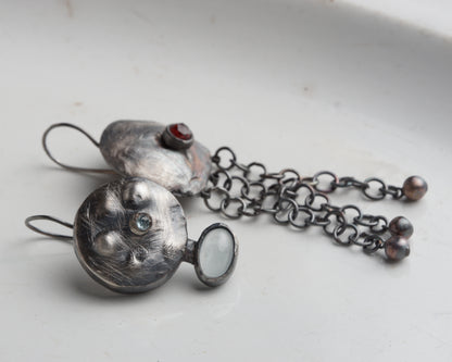 Archaic aquamarine and ruby earrings