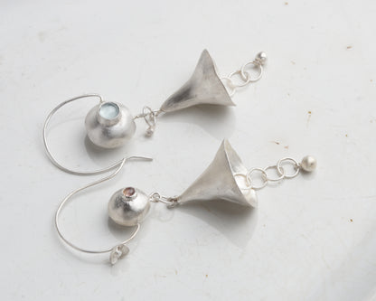 Silver Bellflower Gemstone Drop Earrings