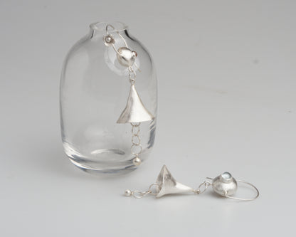 Silver Bellflower Gemstone Drop Earrings