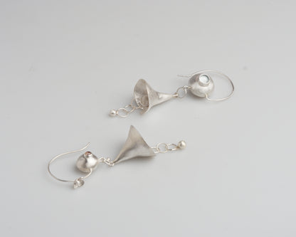 Silver Bellflower Gemstone Drop Earrings