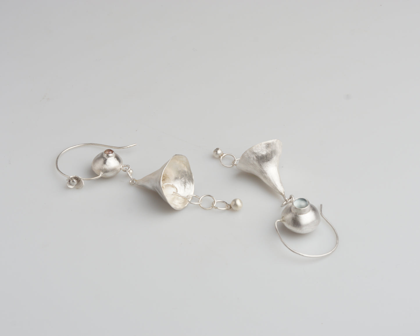 Silver Bellflower Gemstone Drop Earrings