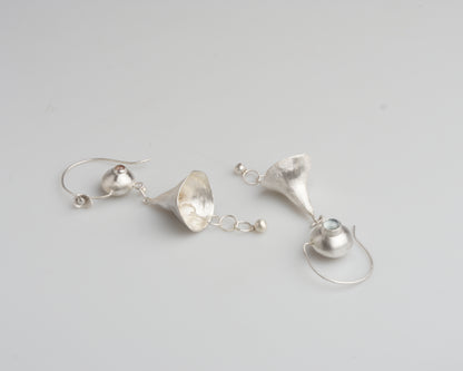 Silver Bellflower Gemstone Drop Earrings