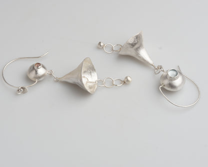 Silver Bellflower Gemstone Drop Earrings
