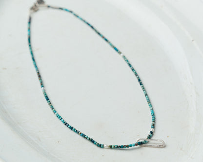 Natural Turquoise and Freshwater Pearl Necklace with Detachable Silver Pendant