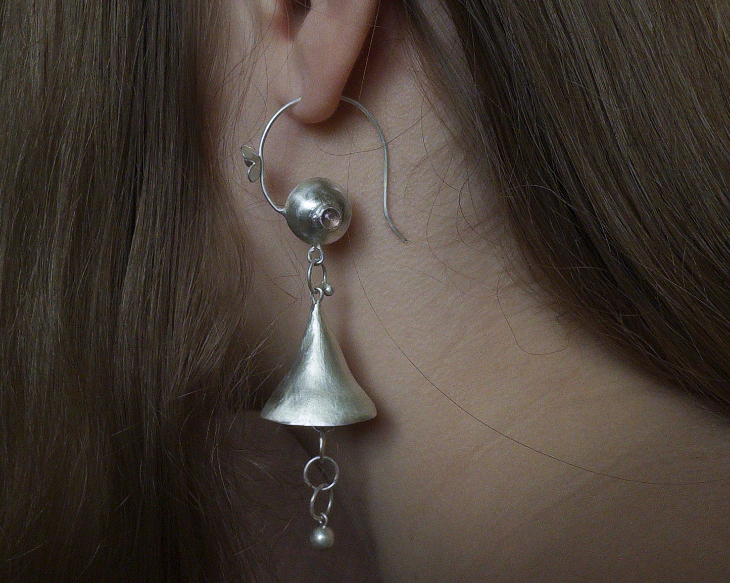 Silver Bellflower Gemstone Drop Earrings