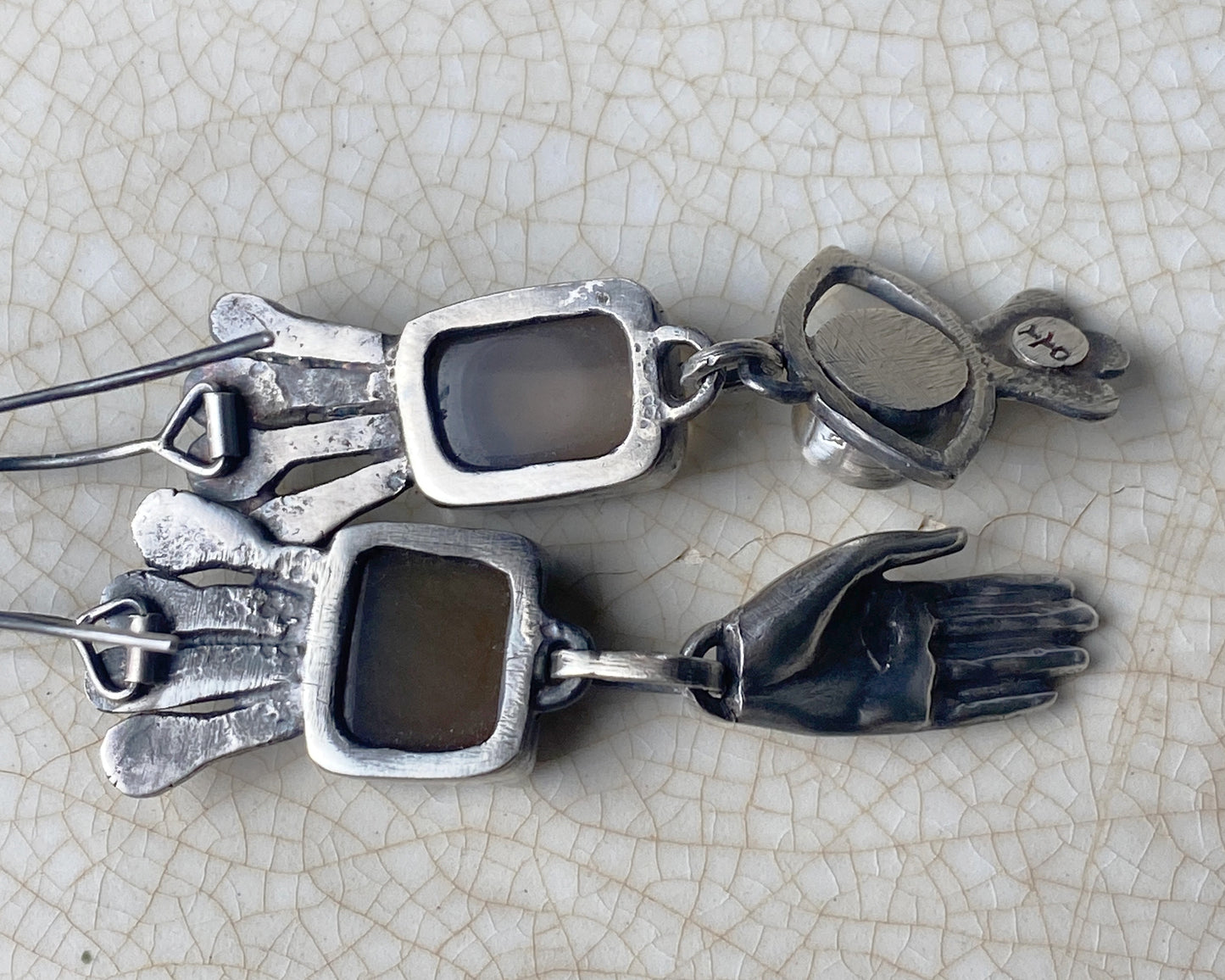 Handcrafted Silver Earrings with Chalcedony, Jade, and Black Agate